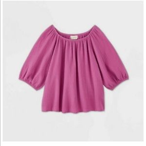 Women's Bubble Elbow Sleeve Blouse -Pink XL